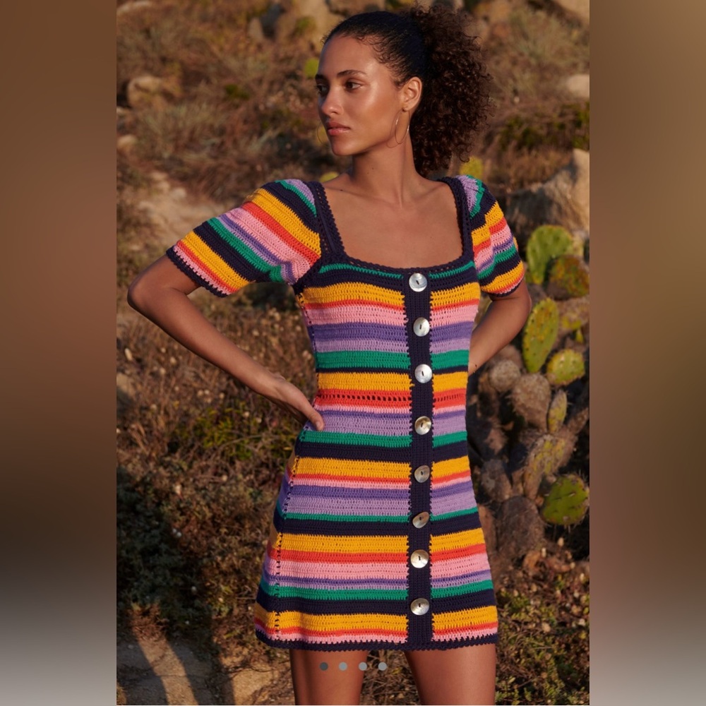 FARM Rio Renata Rainbow Crochet Mini Dress